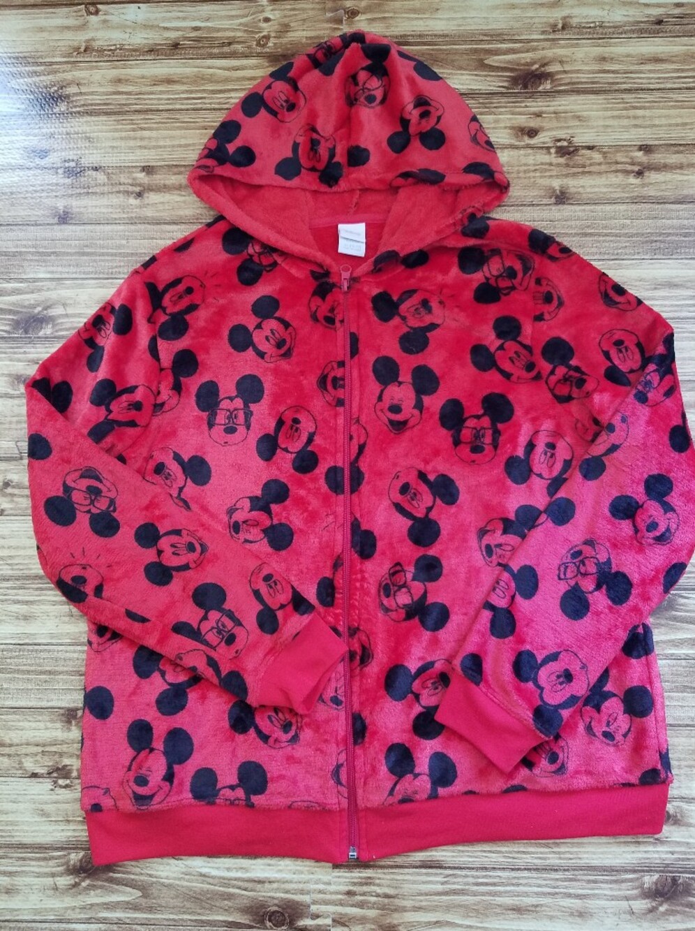 Disney Red Mickey Mouse Zip Hoodie Sweatshirt XL 15-17 Juniors Fleece Soft